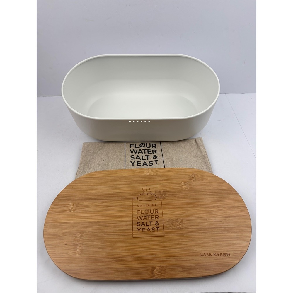 Lars Nysom Bread Bin Box Bamboo Cutting Board Lid White With Bread Bag Modern - Picture 9 of 10